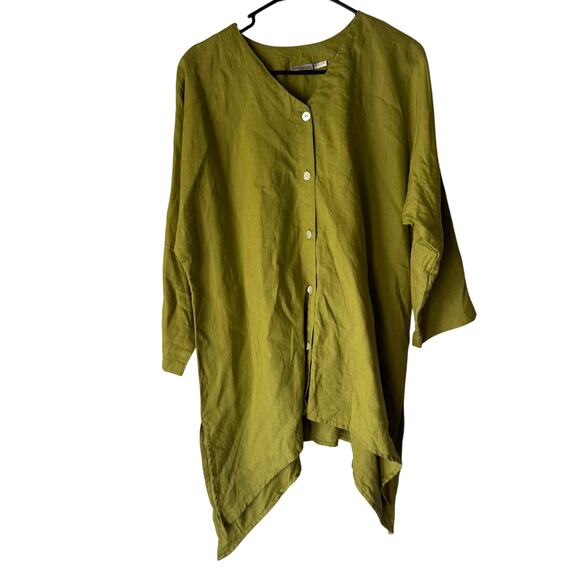 Pegasus Tops - Pegasus 100% Linen Asymmetrical Tunic Top Green Reg One‎ Size Made in India